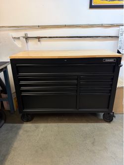 52 in. W x 25 in. D Heavy Duty 9-Drawer Mobile Workbench Cabinet with Adjustable-Height Hardwood Top in Matte Black