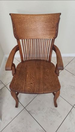 Antique Oak Wood Armchair with Spindle Back