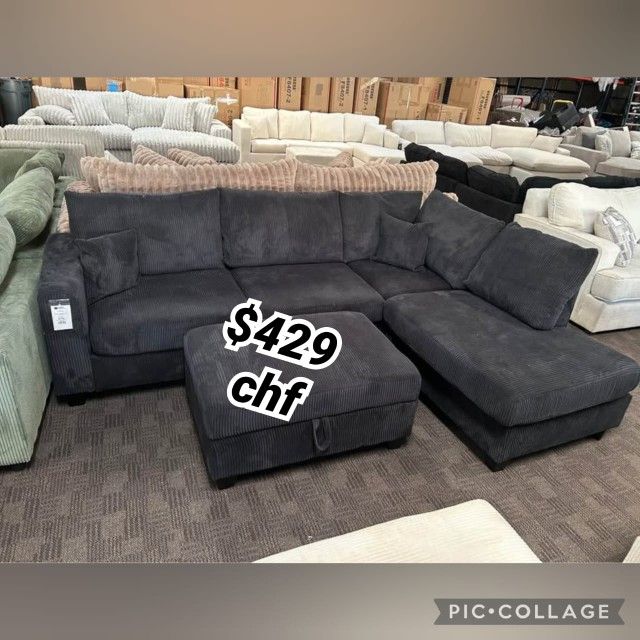 Corduroy Sectional Sofa With Storage Ottoman  // October Sale !