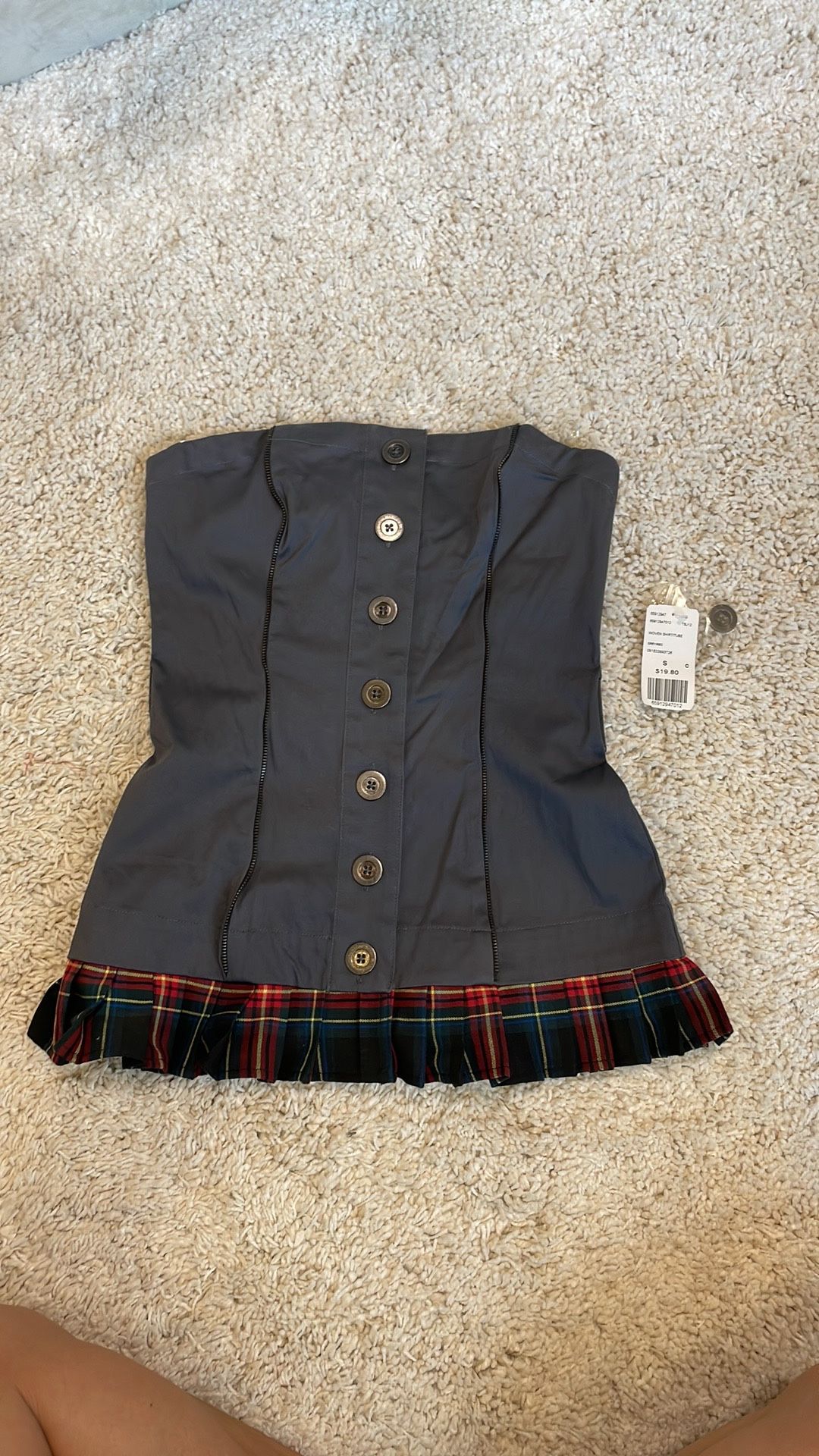 Forever 21 corset top strapless new small gray red green yellow black Scottish button front