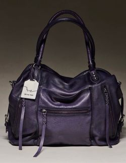 New Free People LARGE EMERSON MIDNIGHT ORCHID PURPLE Tote Bag Purse and Emberly Bag Charm Set
