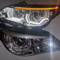 Broken LED DRL Halo Switchback Projector Headlights 08-10 BMW 5 Series 