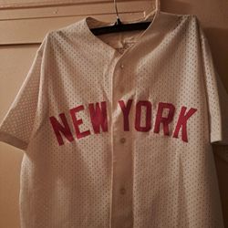 NEW YORK jersey-style, Baseball Shirt, Mens XL, white w/ Red