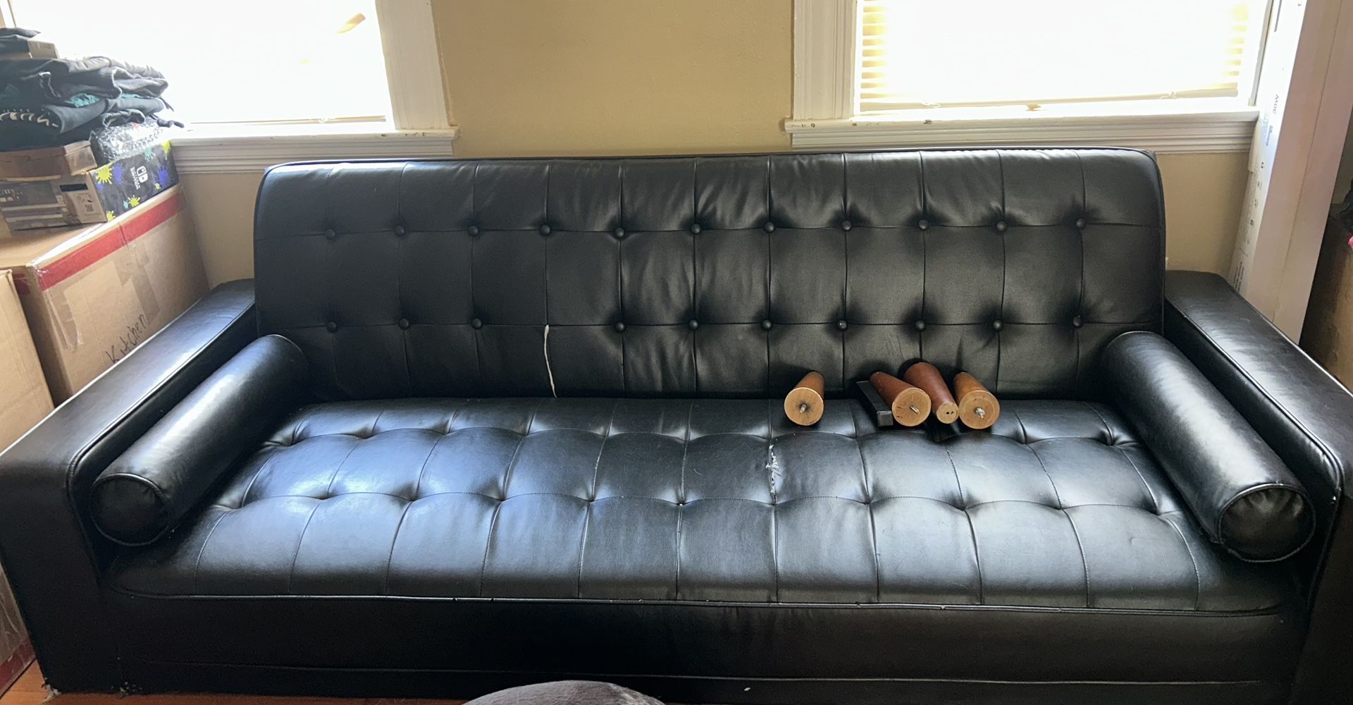 Black Faux Leather Sofa Bed 