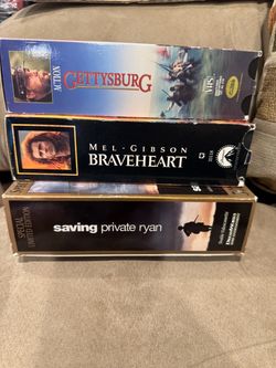 Preowned Lot 3 VHS tapes- Braveheart, Gettysburg, Saving Private Ryan very good condition