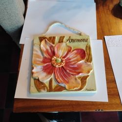 Carissa Anemone Tile Signed Wall Plaque