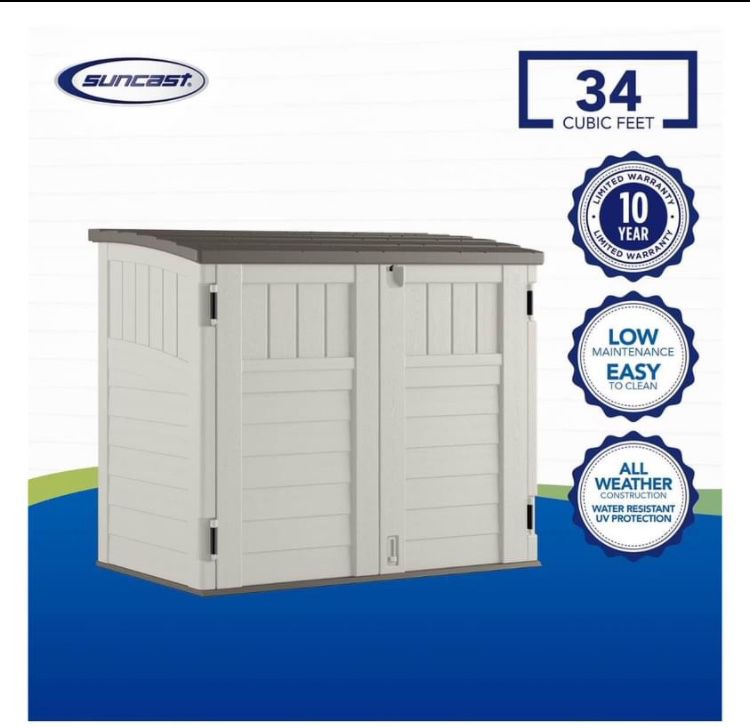 34 cu. ft. Horizontal Outdoor Resin Storage Shed, Vanilla, 53 in D x 45.5 in H x 32.25 in W