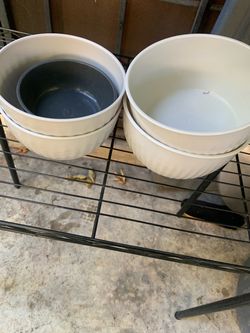 White Plastic Plant Pots with Saucers – Set of 4