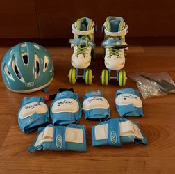 Kids Roller Skates (4 adjustable sizes 12-13-1-2), Helmet, and Protection