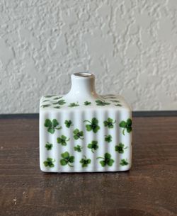 Vintage Enesco Porcelain Bud Vase with Shamrock Pattern
