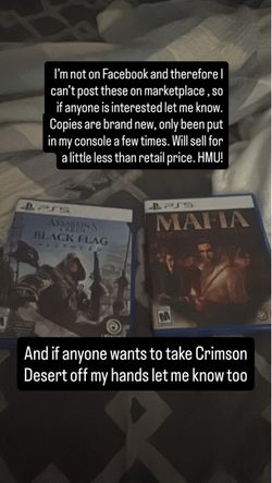 PS5: Pictured- Assassins Creed Black Flag Resynced, Mafia the Old Country. Not pictured (Crimson Desert)