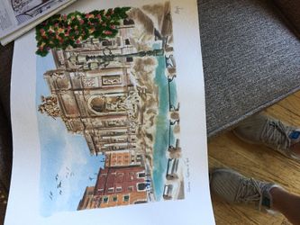 Water color painting of Rome fountain