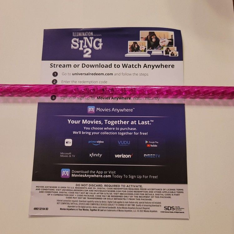 $4 DIGITAL HD MOVIE. SING 2. $4 OR TRADE FOR A MOVIE TITLE I DO NOT ALREADY OWN.