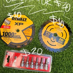 7 1/4” Framing Blade, Metal 5/8 Arbor Diamond Edge, 6pc Craftsman Allen sockets SAE