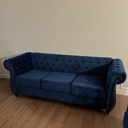 Blue Tufted Sofa & Chair Set 