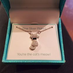 Silver Plated CZ Cat Necklace