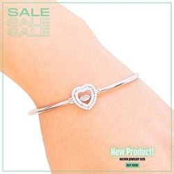 Silver bracelet with shiny heart pendant in zircon for women and rhodium plating