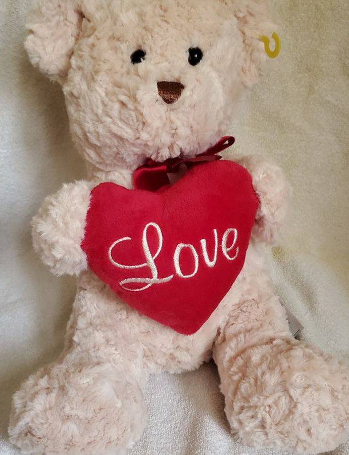 Hug Fun 12" Classic Cream Teddy Bear Plush Toy Stuffed Animal Red Love Heart