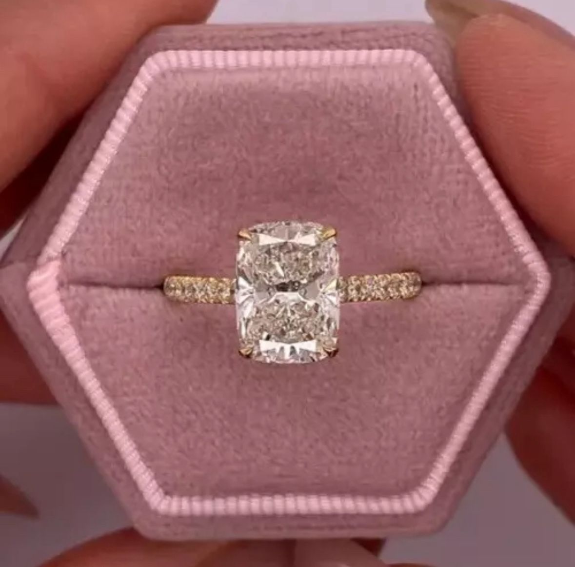 14k Yellow Gold 2.80CT Lab Grown Diamond Elongated Cushion Cut Engagement Ring
