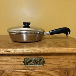 Vintage 8” Revere Ware Stainless Steel Bottom Skillet With Lid.        P