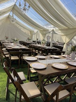 Farm Tables And Fruit Wood Chairs 