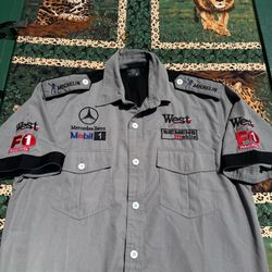 McLaren West Tobacco Formula 1 Mercedes Benz Pit Crew Vintage Racing Shirt Cars Button Up