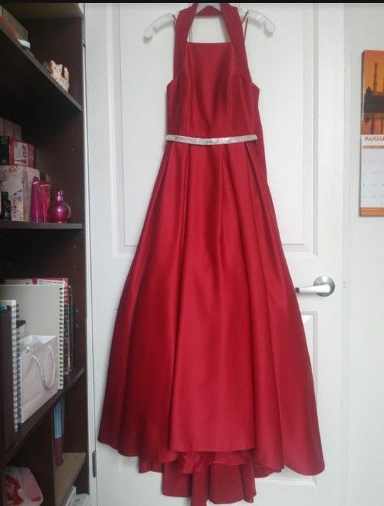 Red Satin Ball Gown, Besty & Adams