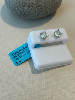 Asscher cut Moissanite studs gold over silver 925