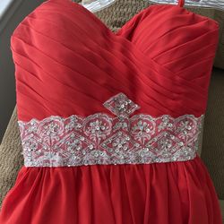 Red Strapless Prom Dress