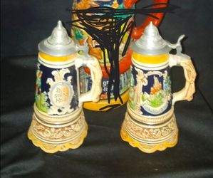 Vintage German Beer Steins with Music Boxes on Bottom