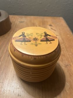 Round Vintage Romanian Wood Box
