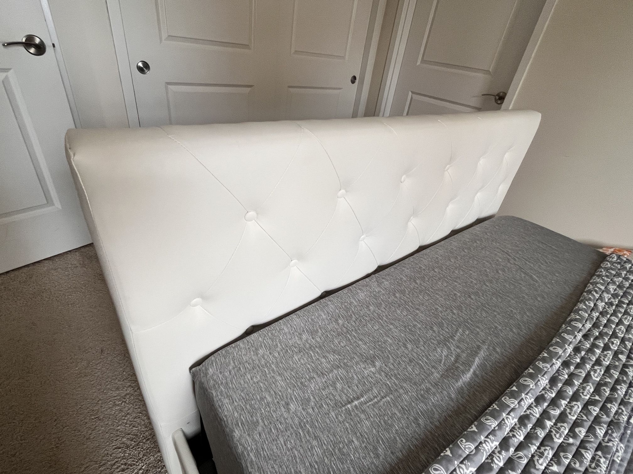 White Faux-Leather Tufted Queen Bed Frame