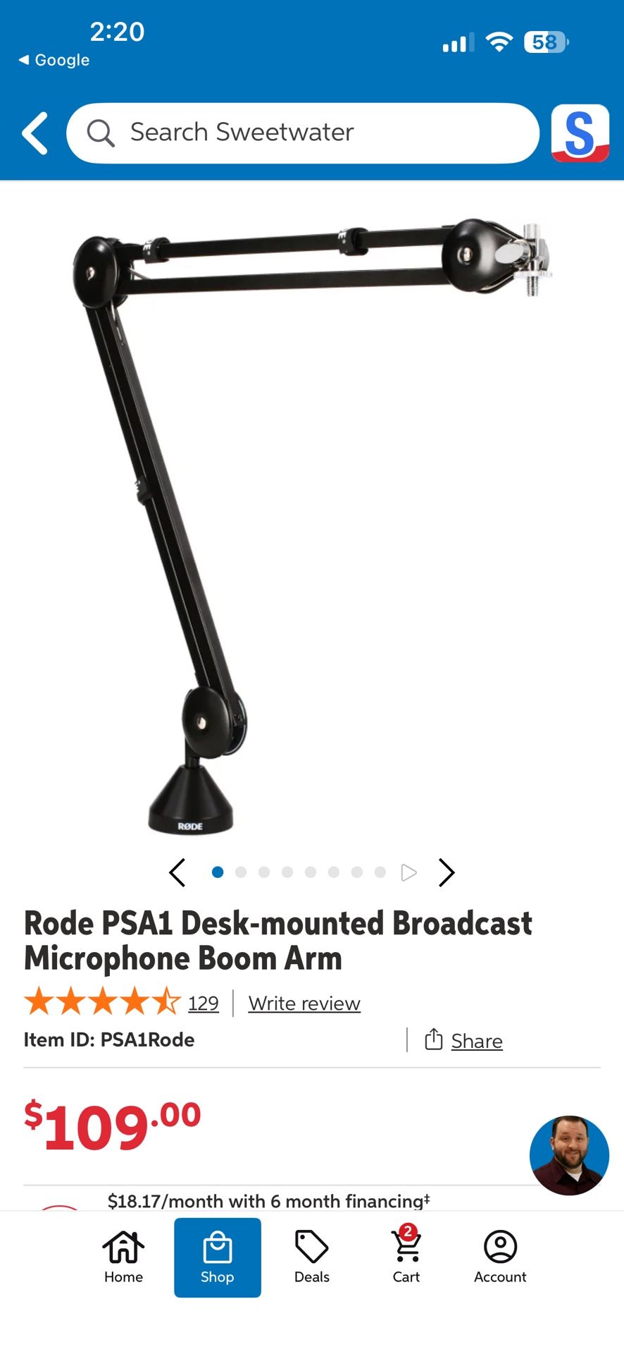Rode PSA1 Professional Swivel Mount Studio Boom Arm
