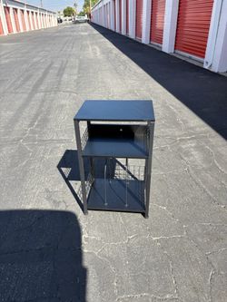 Black 3 Tier Industrial Wooden Record Player Side Table, Night Stand with Metal Frame