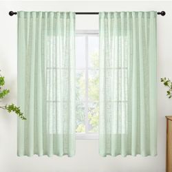 Linen Curtains, 52"x 63", Light Green