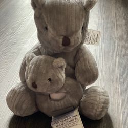 Petit Monde 12" Gray Teddy Bear and 5" Baby Toy Ribbed Corduroy Soft Set Plush