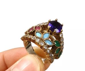 925 Sterling Silver, Turkish Emerald Topaz Turquoise Ring, Size 7.25