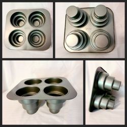 Chicago Metallic Non-Stick Multi-Tier Cake Pan (4) Single Serve 4x2x5 Mini Cakes