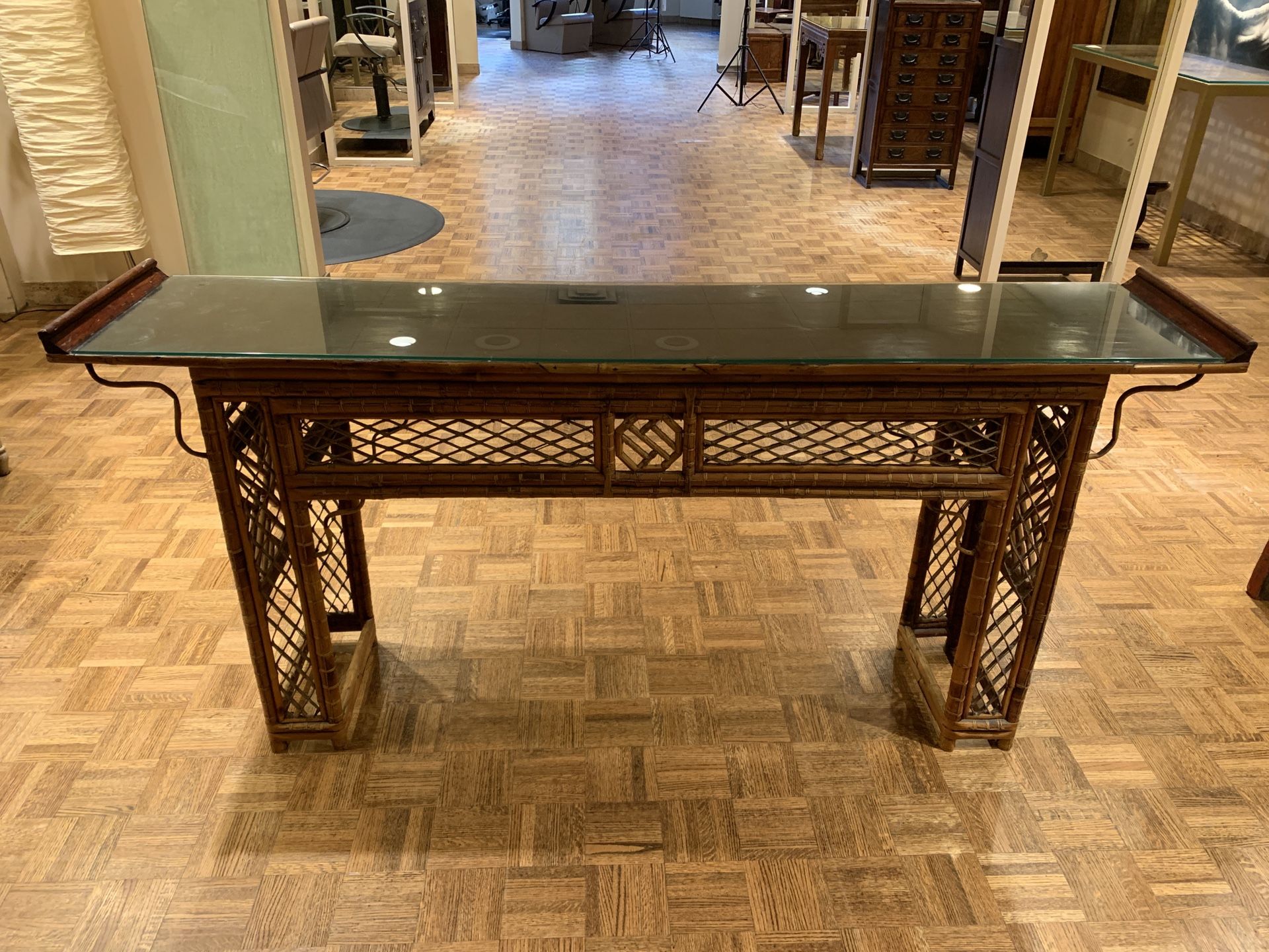 Antique wicker console table