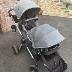 Double Stroller and Car Seat + Additional Toddler Seat