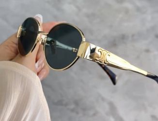 CELINE fashion personality trend plate with metal oval sunglasses men and women's models gold color