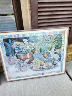 Helen Paul Botanical Floral Art Print Framed Pastel Plants Pots Wall Decor
