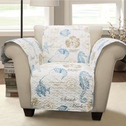 Reversible Coastal Sofa & Chair Furniture Protector Cover – Quilted Seaside Print