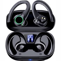 Bluetooth Headphones Wireless Earbuds, 100Hrs Playback Over Ear Earphones with Earhooks, Dual-LED Display, IPX7 Waterproof, Ear Buds Built-in Mic Head