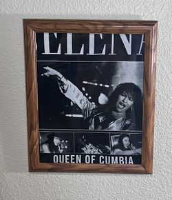 Framed Collectible Wall Art Fabric “Selena” Decor Piece Featuring a Graphic Portrait of Selena Quintanilla Labeled "Queen of Cumbia" In Black & White!