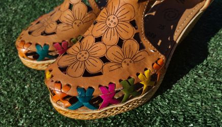 Women's leather Huarache Mexican Wedge Sandals.