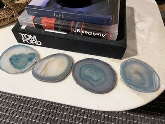 4 Teal Agate Coasters 