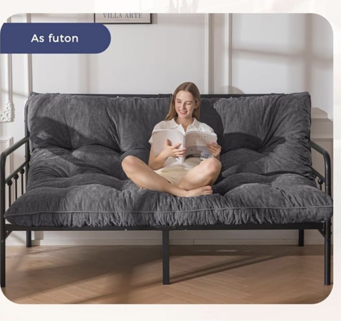 Maxyoyo 6" Gray Futon Mattress Full Size, Velvet Thick Futons Sofa Couch Bed