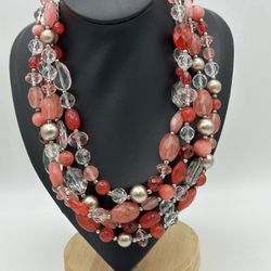 White House Black Market 4 Strand Necklace Statement Glass & Lucite Beads 14-19” With 3” Extension Good Condition 