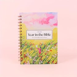 Year in the Bible - Luxurious Spiral-bound 52-Week Women's Bible Study Red Cover Soft Floral & Butterfly Illustrations High-Quality Printing Inspiring